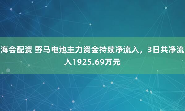 海会配资 野马电池主力资金持续净流入，3日共净流入1925.69万元
