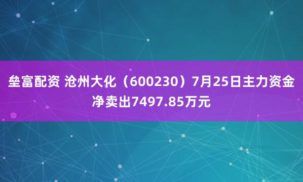 垒富配资 沧州大化（600230）7月25日主力资金净卖出7497.85万元